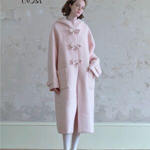 Pink Hooded Wool Coat for Women